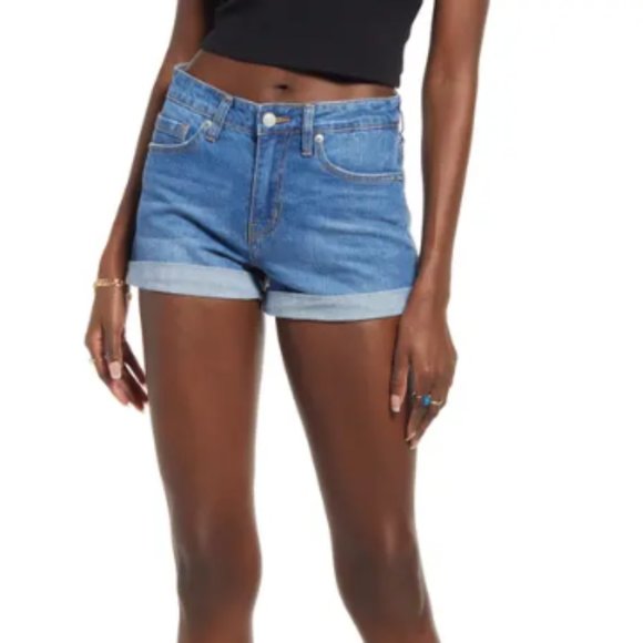 BP. Roll Cuff Stretch Denim Shorts in Authentic Blue Wash at Nordstrom, - Picture 1 of 1